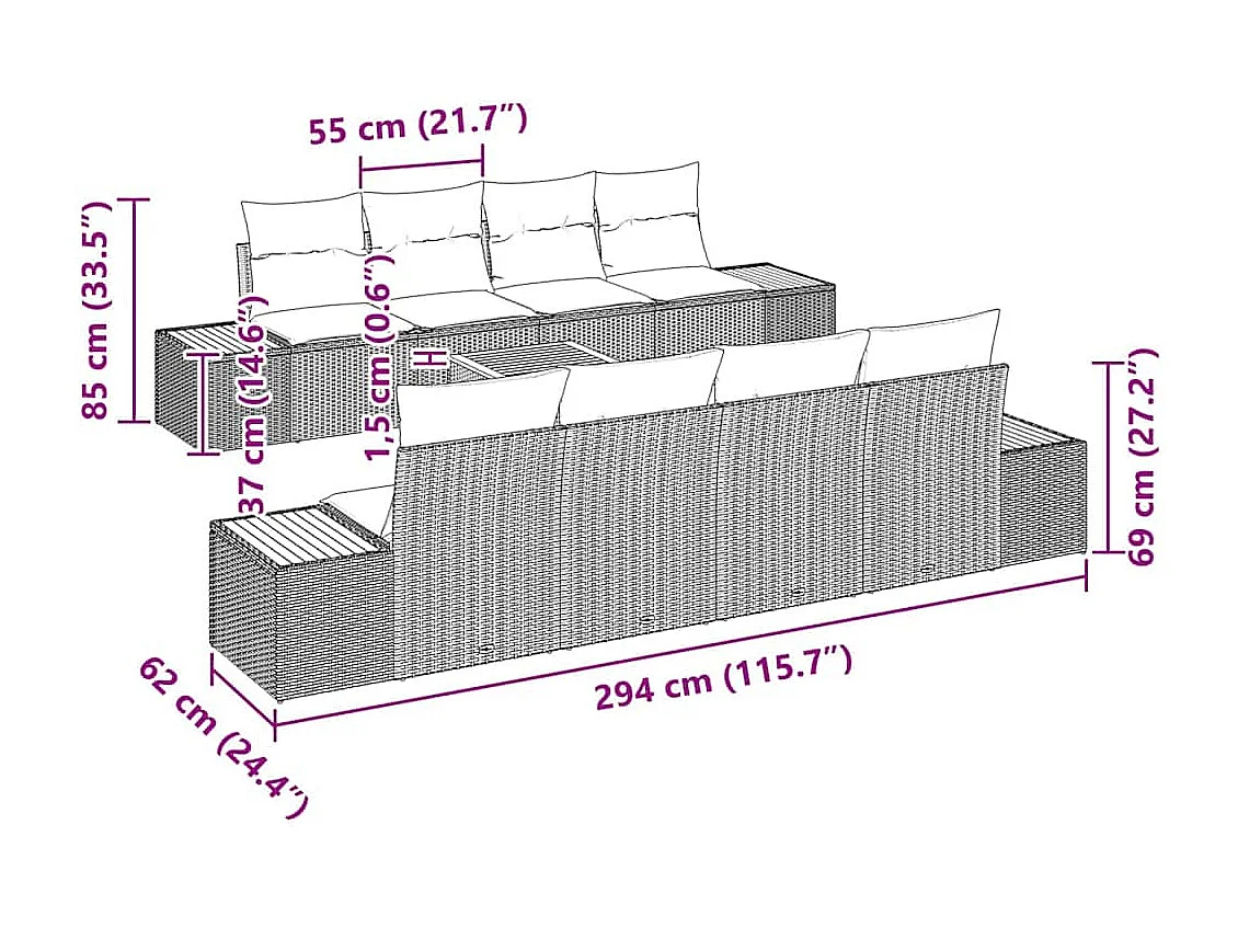 Tuin Sofa Set met kussen met opslag 9 pcs Zwart Poly riet