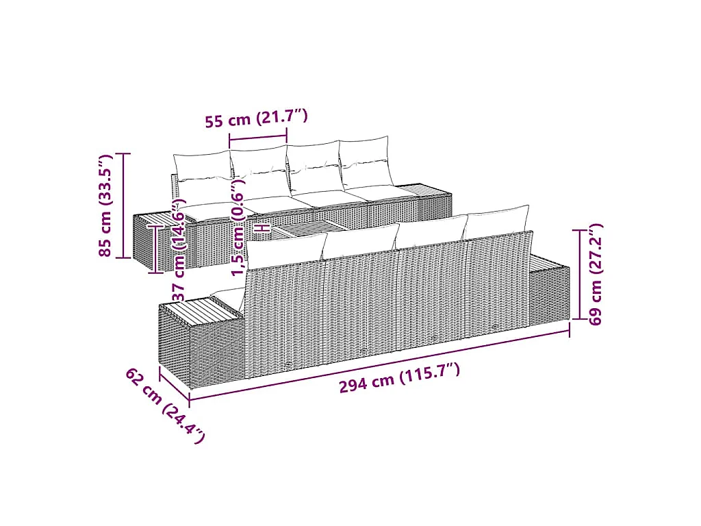 Tuin Sofa Set 9 st Zwart Poly riet