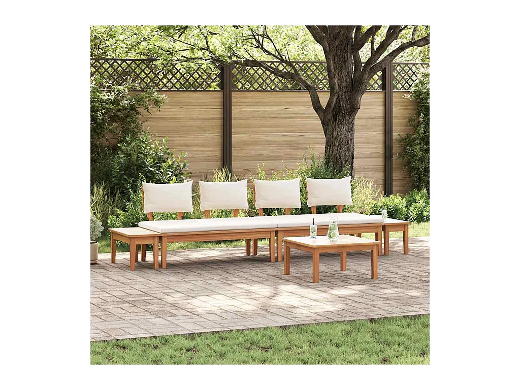 Gartenbänke Set mit Kissen mit Speicher 5 pcs Braun, Creme