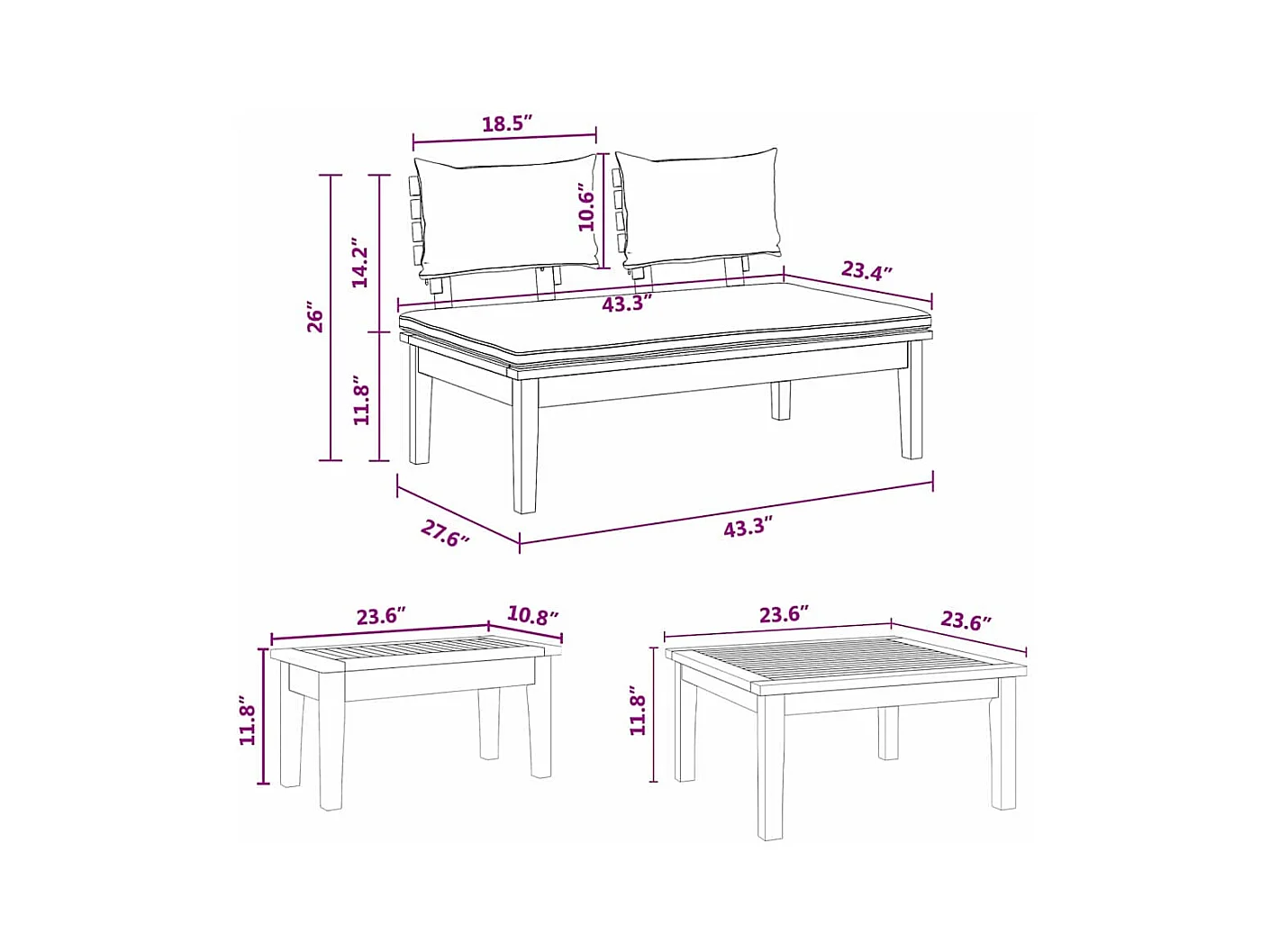 Gartenbänke Set mit Kissen mit Speicher 5 pcs Braun, Creme