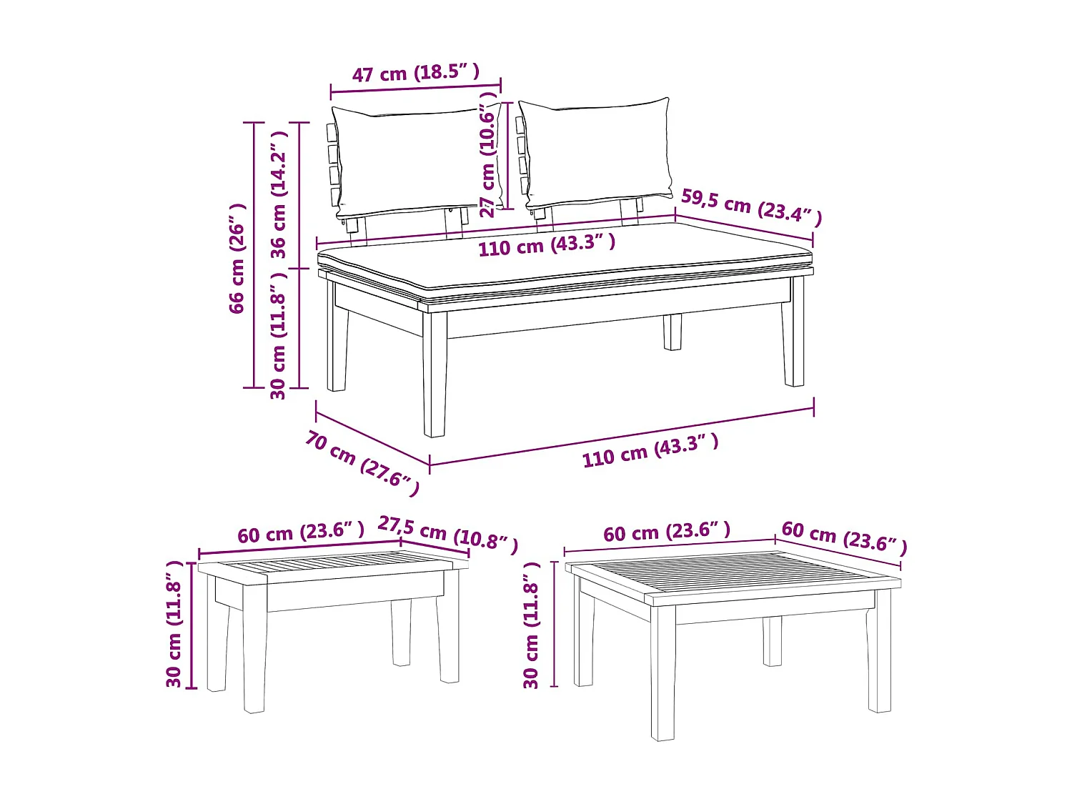 Gartensofa-set 5 pcs Braun und Creme
