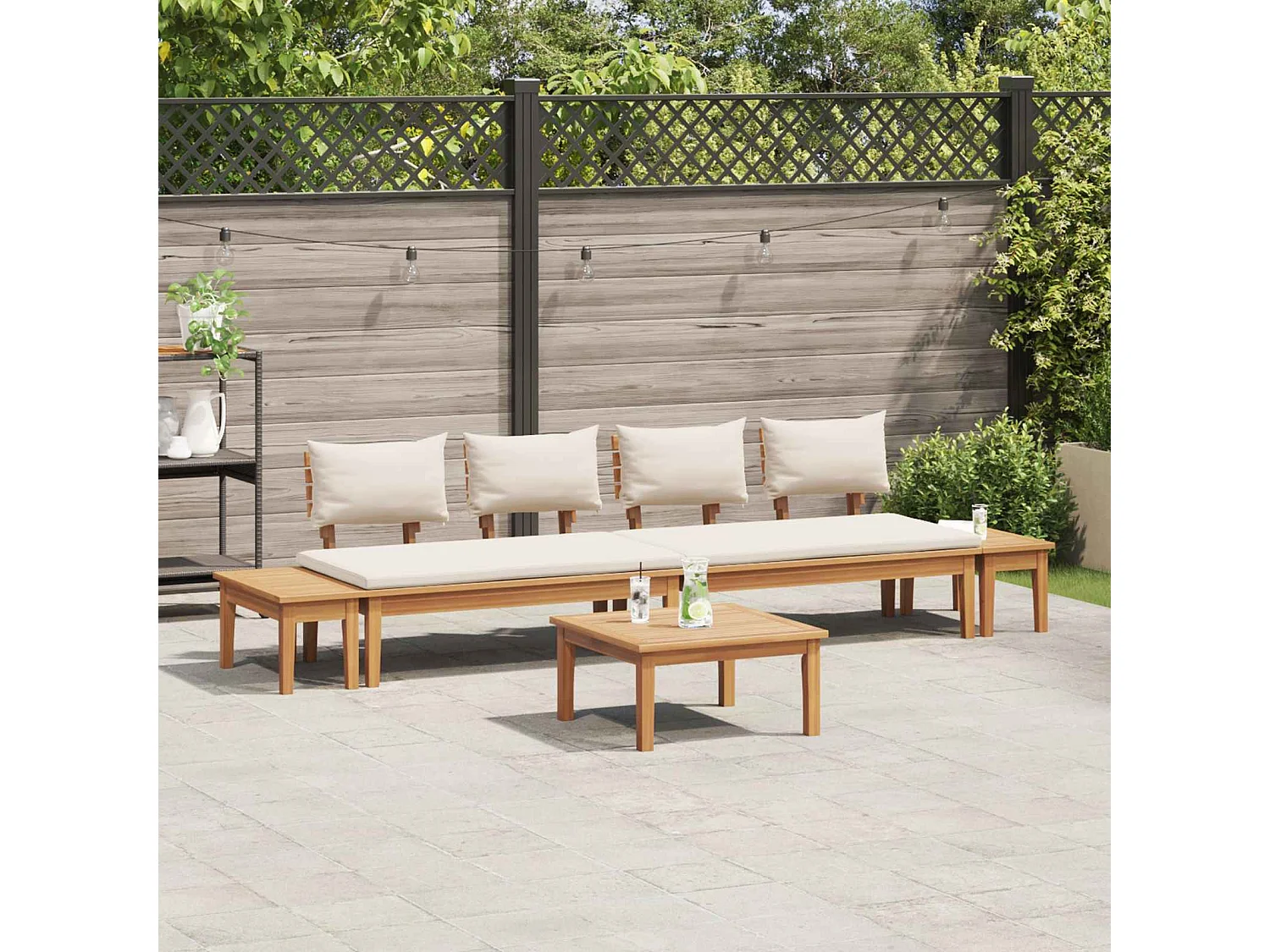 Ensemble de canapé de jardin 5 pcs Marron et Crème