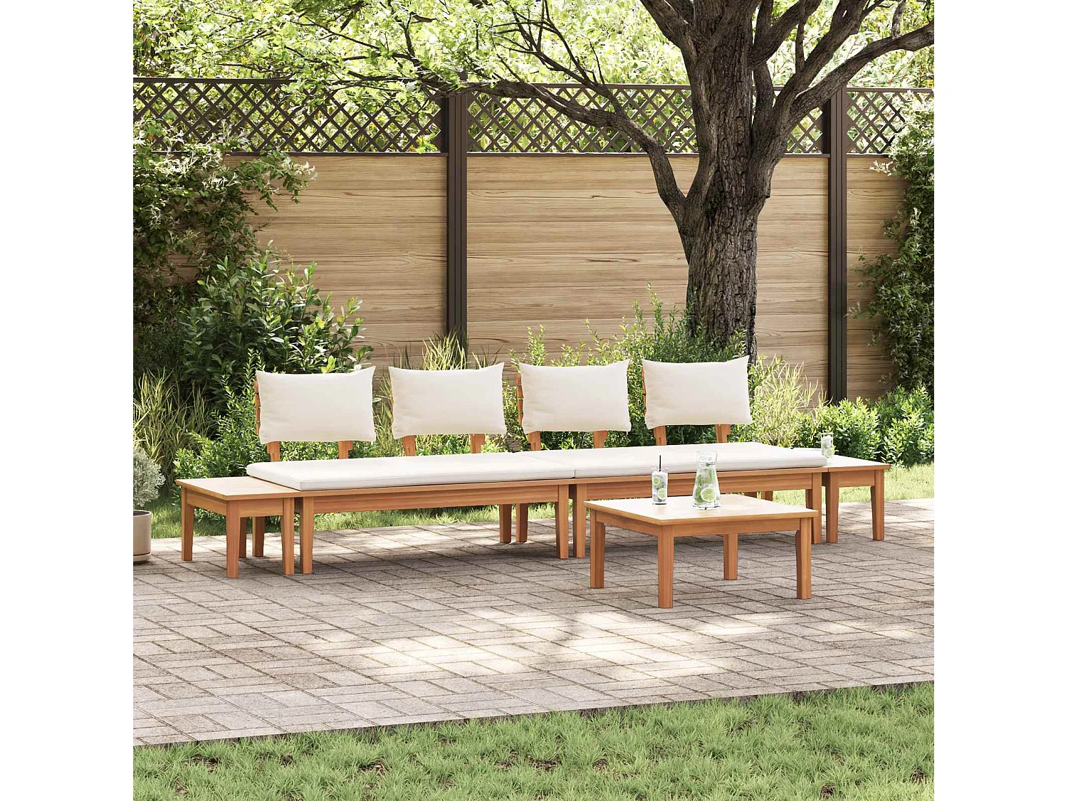 Ensemble de canapé de jardin 5 pcs Marron et Crème