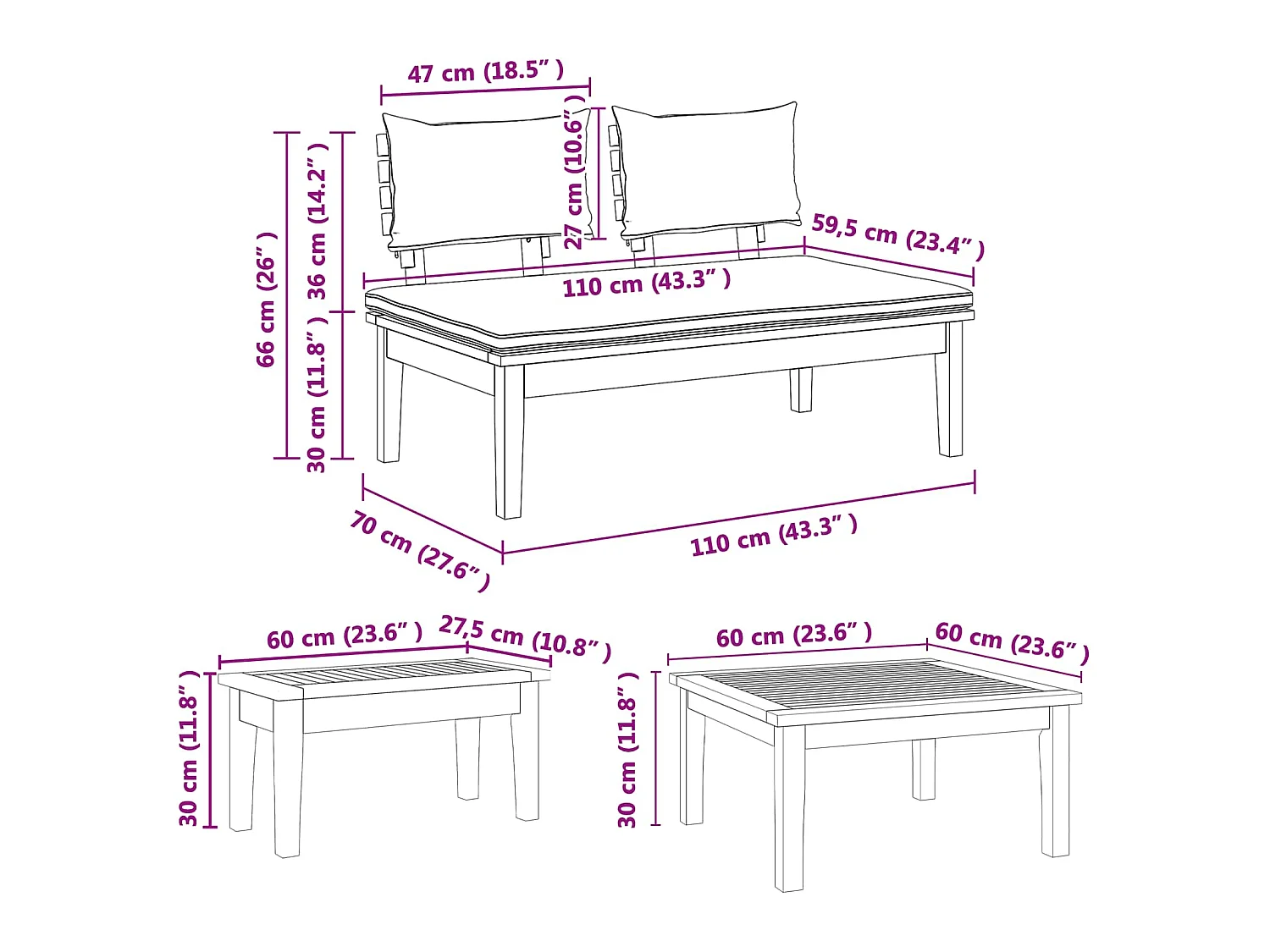 Ensemble de canapé de jardin 5 pcs Marron et Crème
