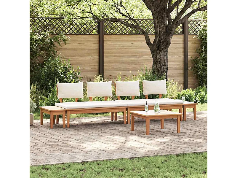 Set Panchina da Giardino con cuscino 5 pcs Marrone e Crema