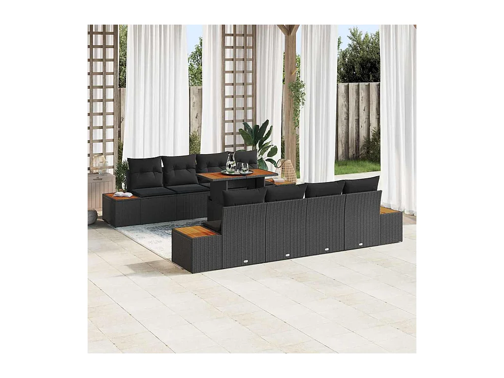 Ensemble de salle à manger pour jardin 9 pcs Noir et Marron