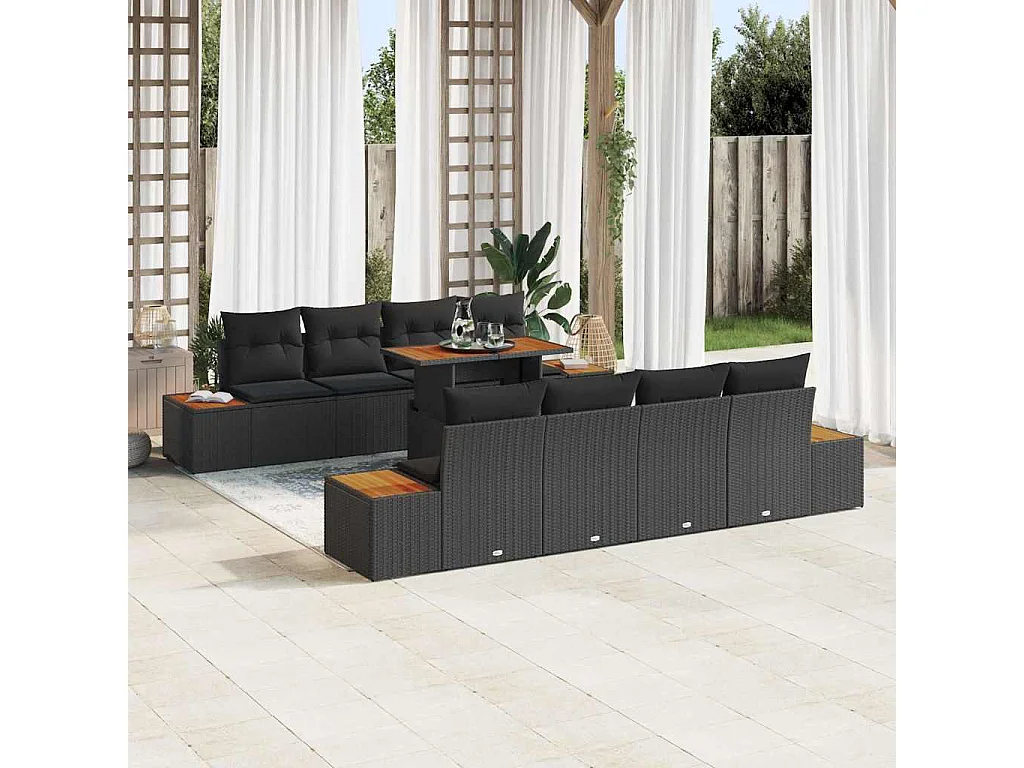 Ensemble de salle à manger pour jardin 9 pcs Noir et Marron