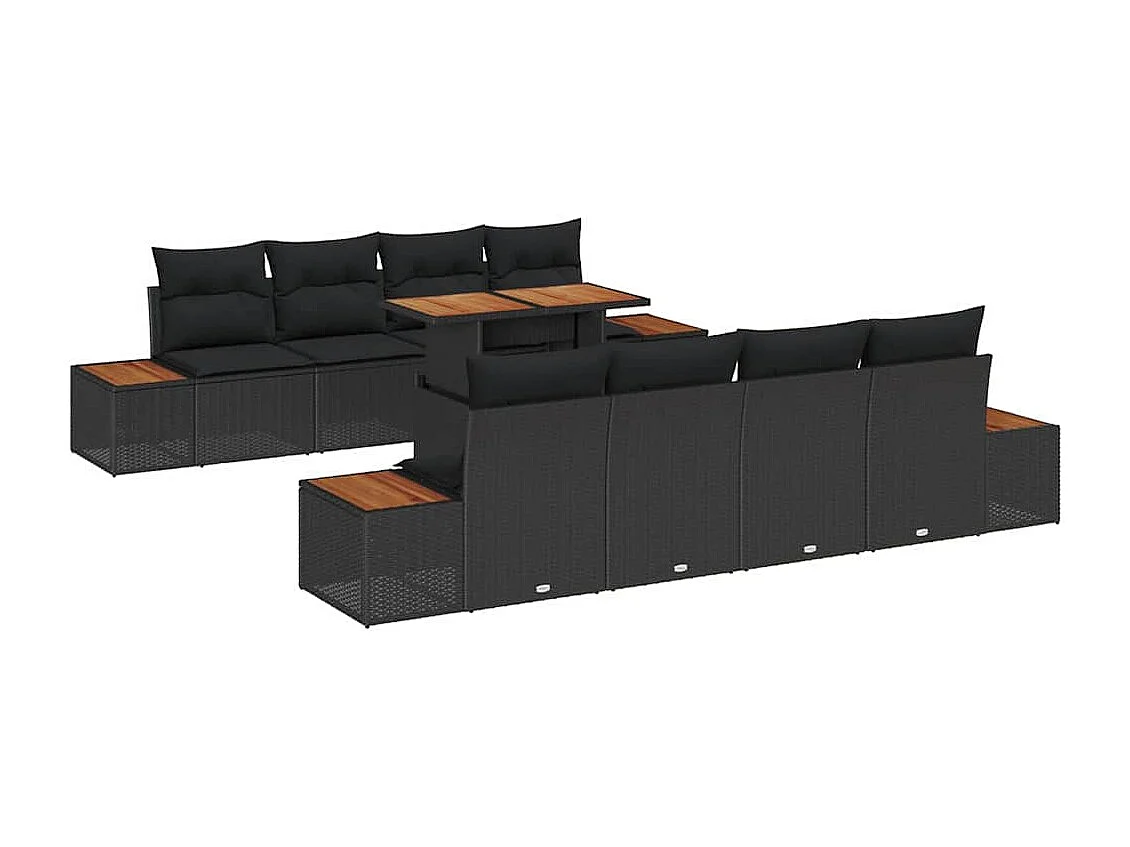 Ensemble de salle à manger pour jardin 9 pcs Noir et Marron