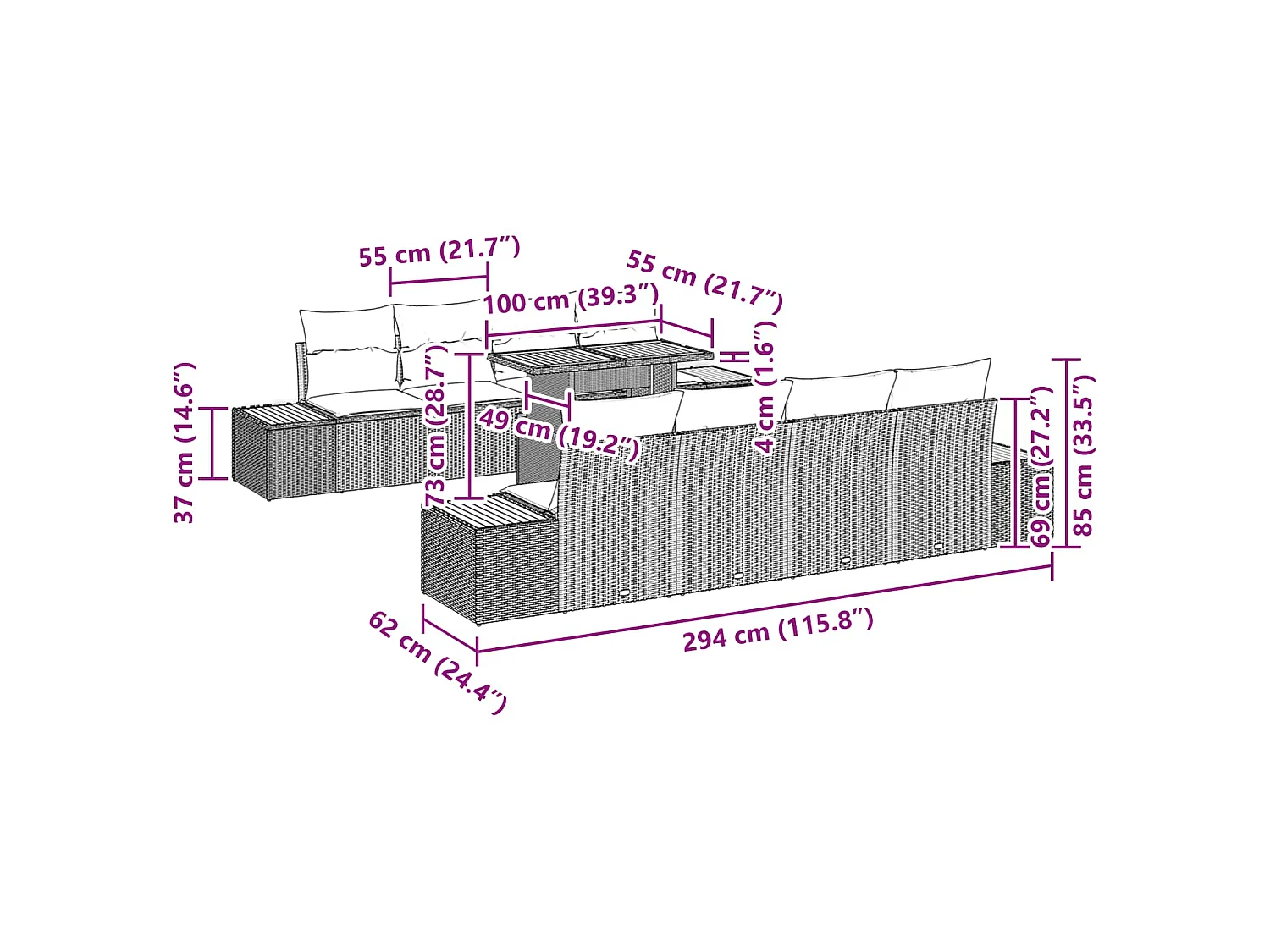 Tuinbankenset 9 st Zwart poly rattan