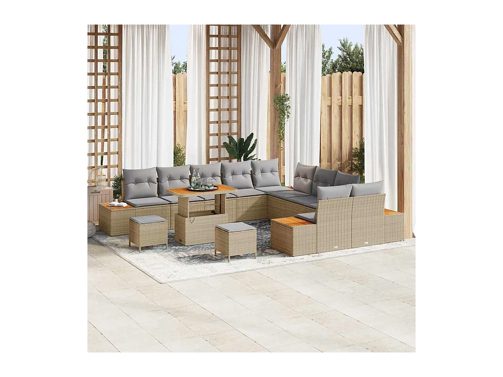 Ensemble de canapé de jardin avec coussin Beige Poly rotin