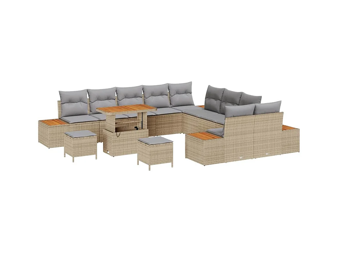 Ensemble de canapé de jardin avec coussin Beige Poly rotin