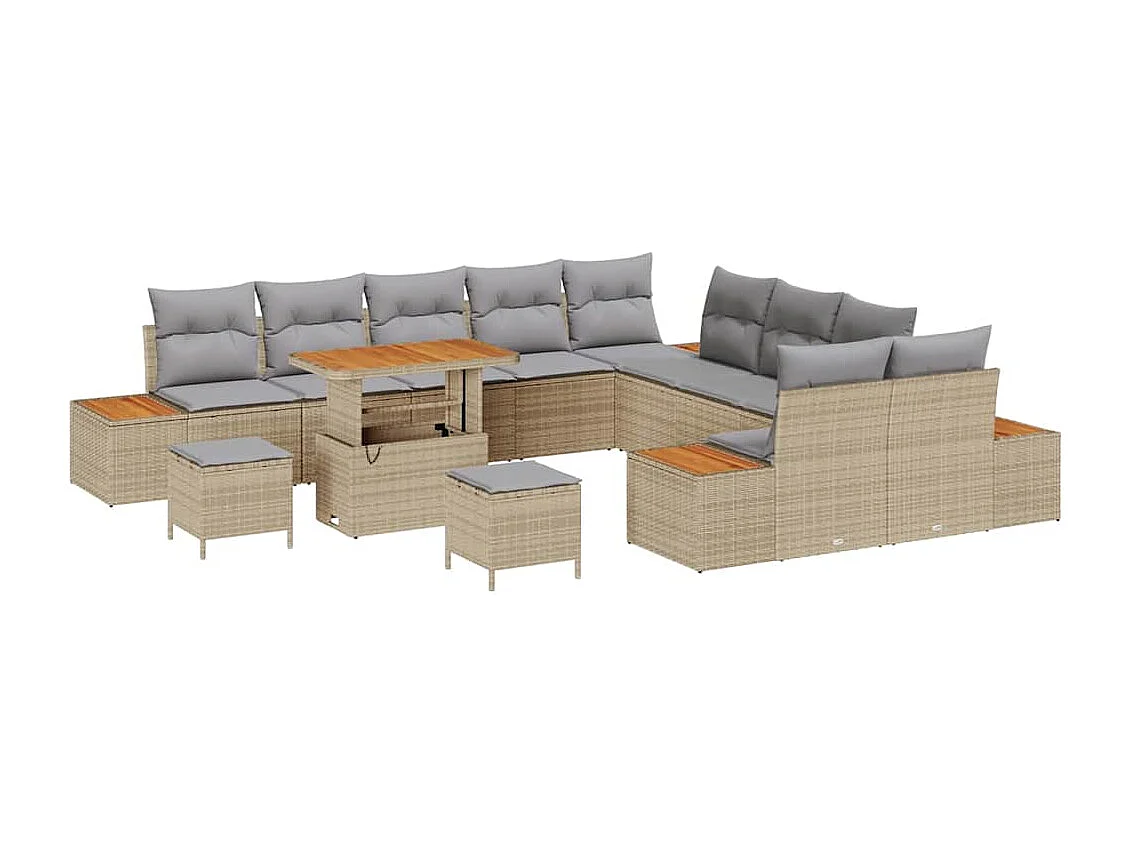 Ensemble de canapé de jardin 13 pcs Beige Poly rotin