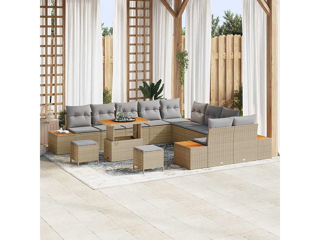 Tuinbankenset met kussen met opslag 13 pcs Beige Poly riet