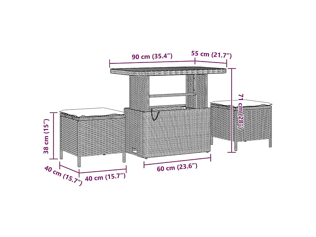 Tuinbankenset met kussen met opslag 13 pcs Beige Poly riet