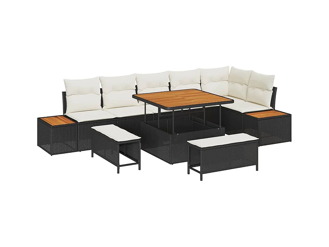 Ensemble de canapé de jardin avec coussin 9 pcs Noir Poly rotin