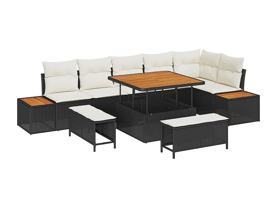 Ensemble de canapé de jardin avec coussin 9 pcs Noir Poly rotin