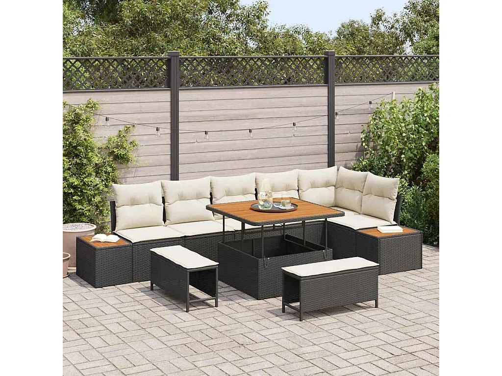Ensemble de canapé de jardin 9 pcs Noir polyrotin
