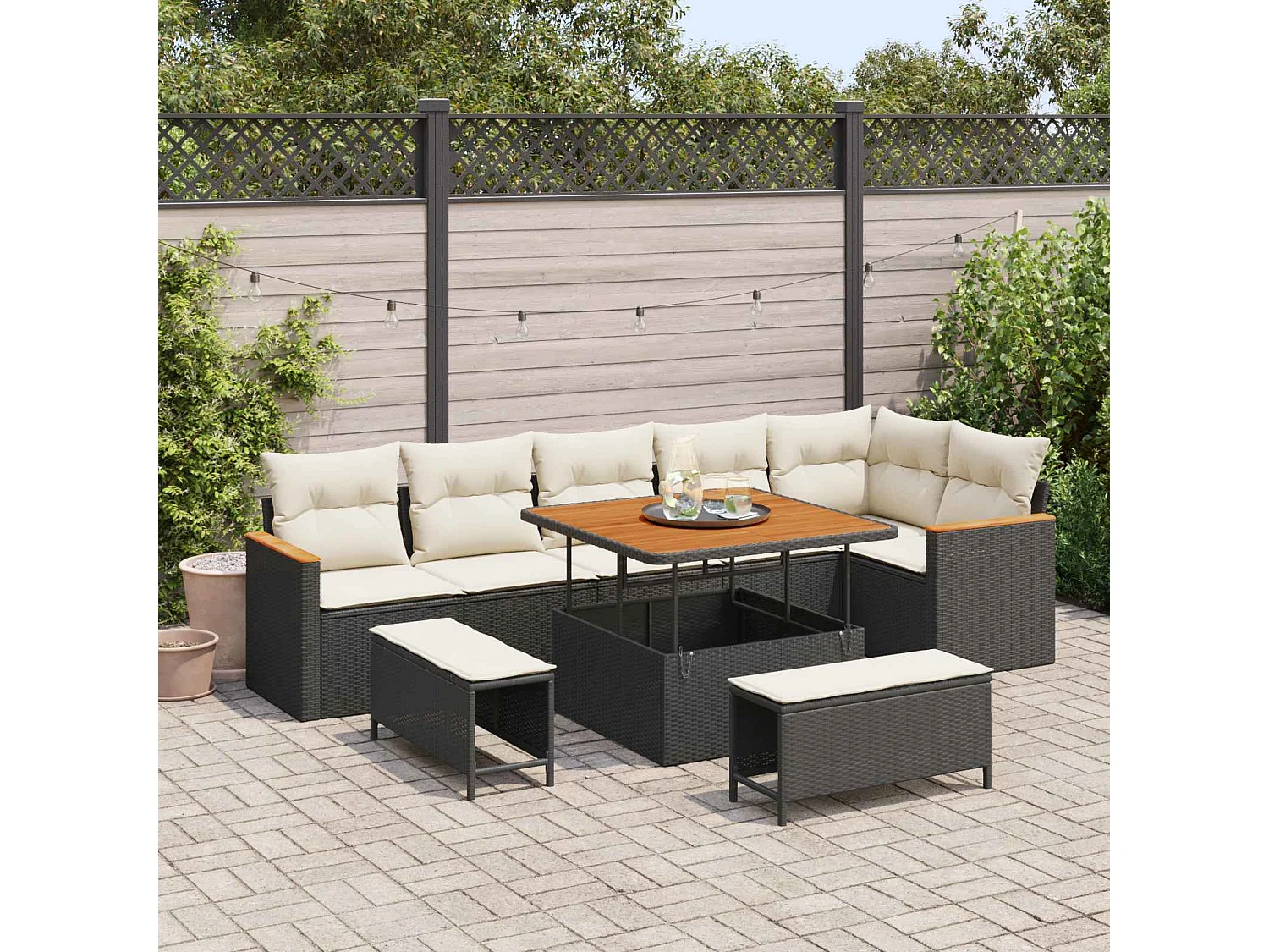 Ensemble de canapé de jardin 9 pcs Noir polyrotin