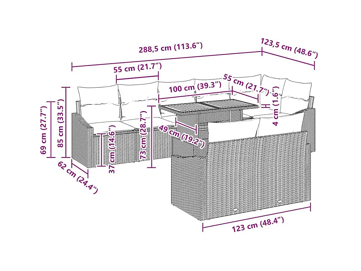 Garten-Sofa-Set mit Kissen mit Kissen 9 pcs Grau und Braun