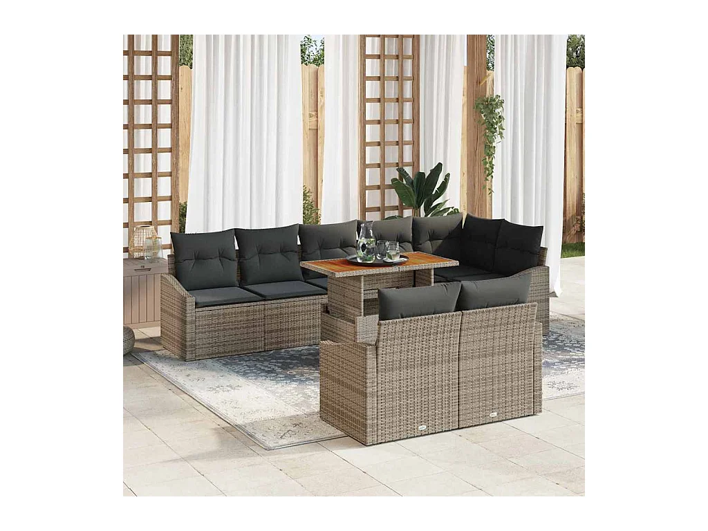 Ensemble de canapé de jardin avec coussin 9 pcs Gris et marron