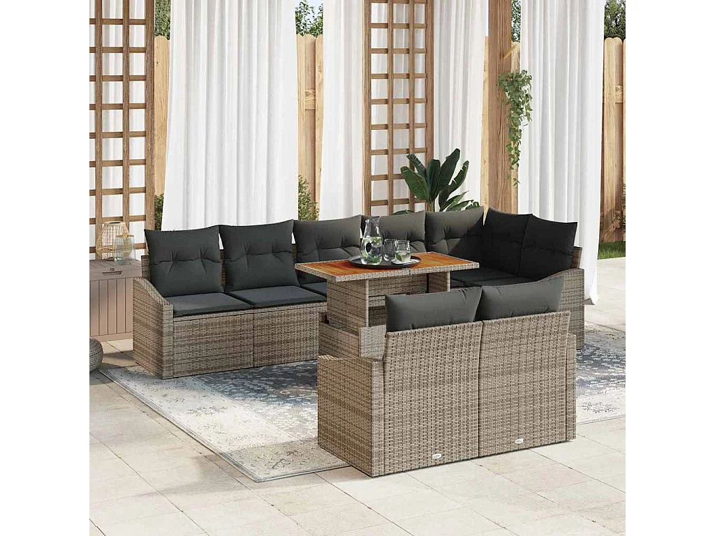 Ensemble de canapé de jardin avec coussin 9 pcs Gris et marron