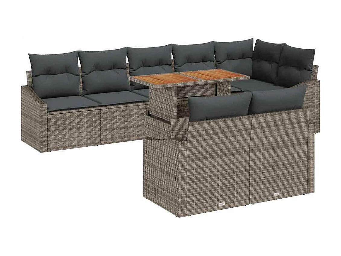 Ensemble de canapé de jardin avec coussin 9 pcs Gris et marron