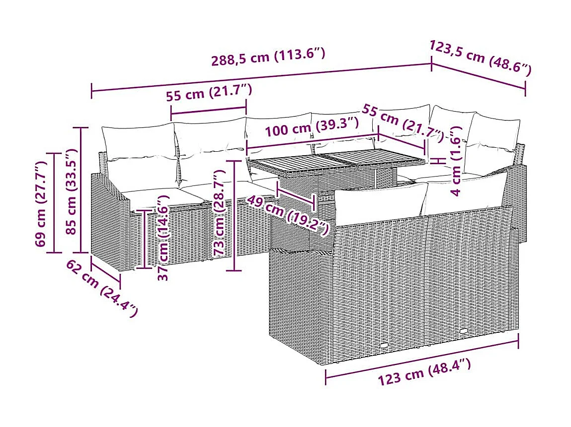 Ensemble de canapé de jardin avec coussin 9 pcs Gris et marron