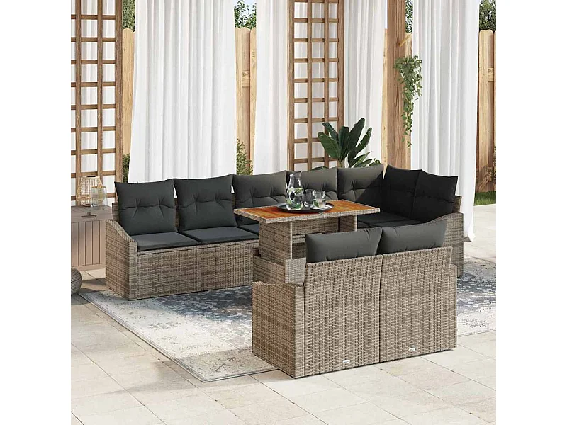 Set Divano da Giardino con cuscino 9 pcs Grigio e Marrone