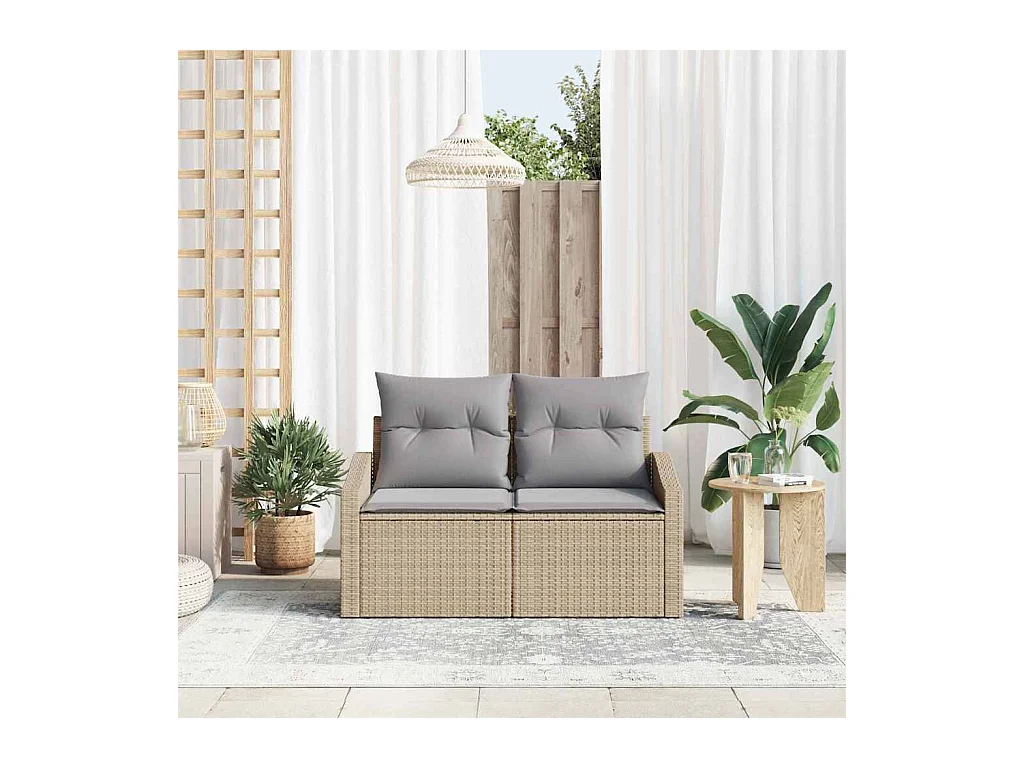 Canapé de jardin avec coussin Beige 123 x 62 x 69 cm polyrotin