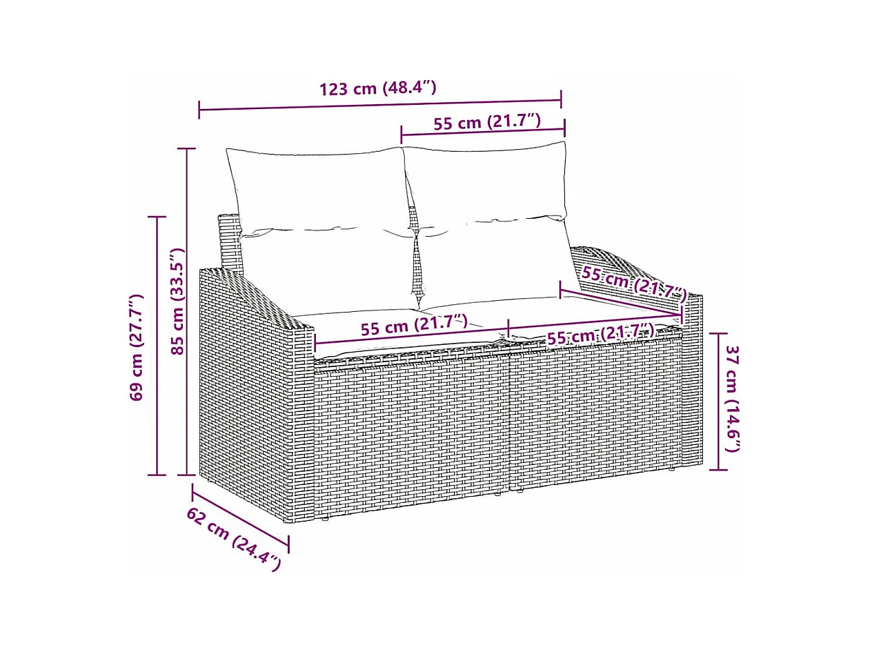 Canapé de jardin avec coussin Beige 123 x 62 x 69 cm polyrotin
