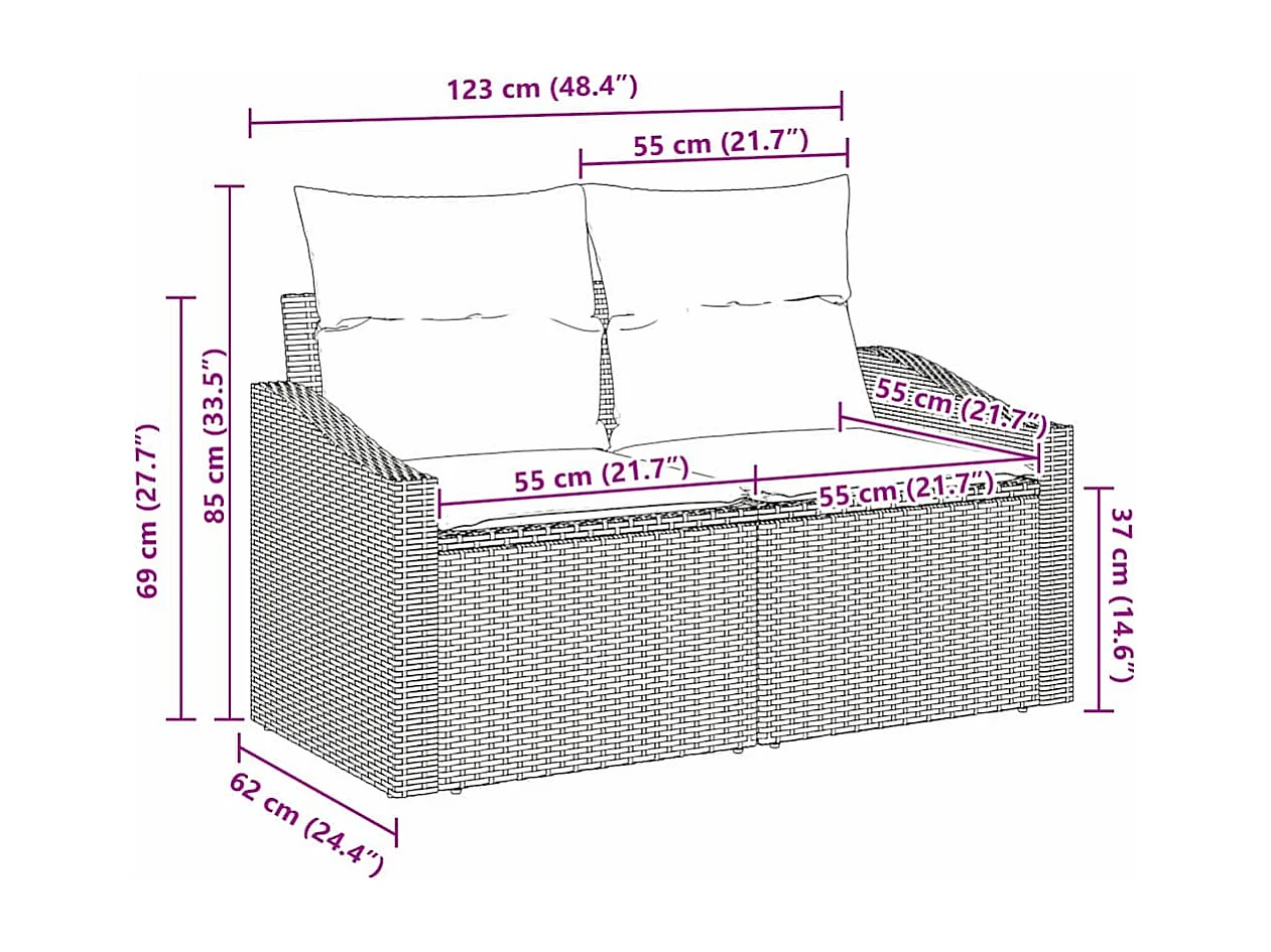 Canapé de jardin avec coussin Beige 123 x 62 x 69 cm polyrotin