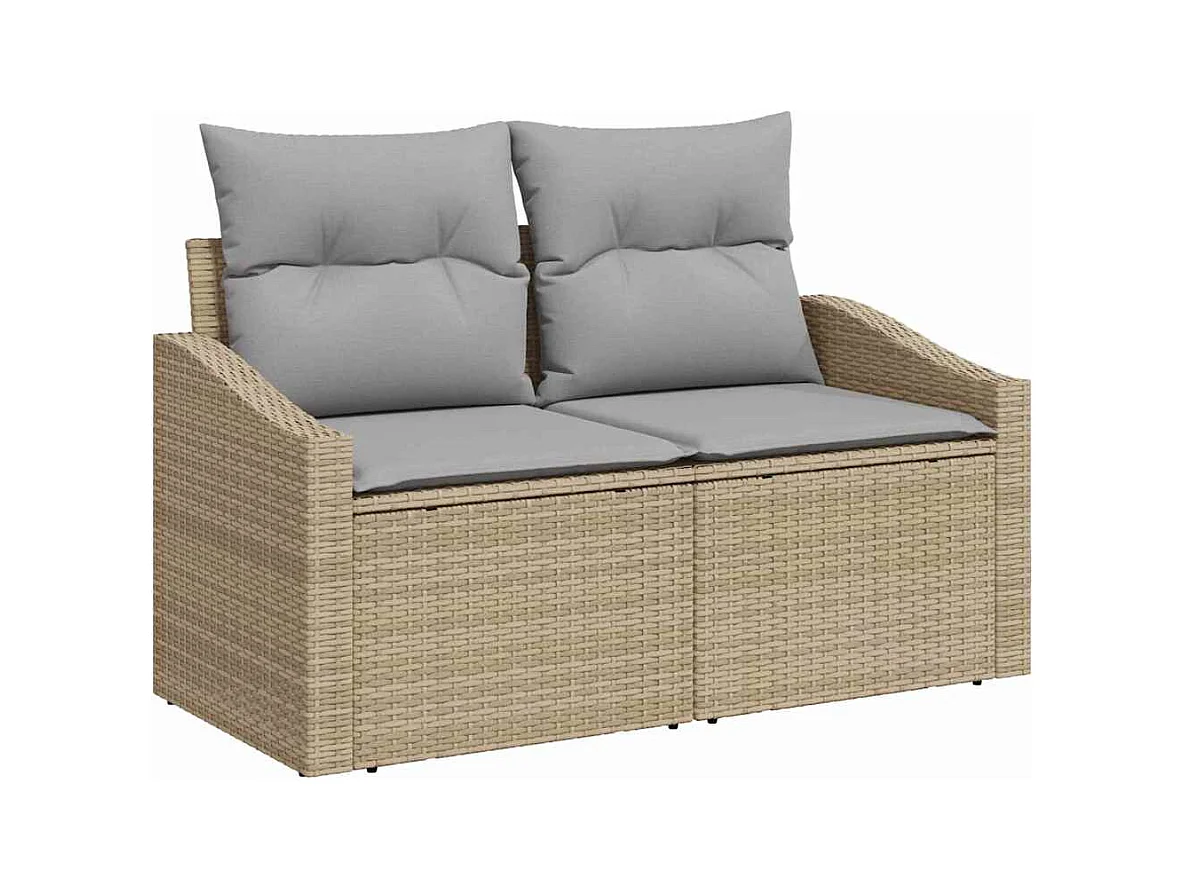 Tuinbank met kussen Beige 123 x 62 x 69cm poly rattan