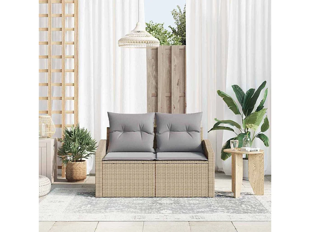 Sofá de jardim com almofada 123 x 62 x 69 cm vime PE
