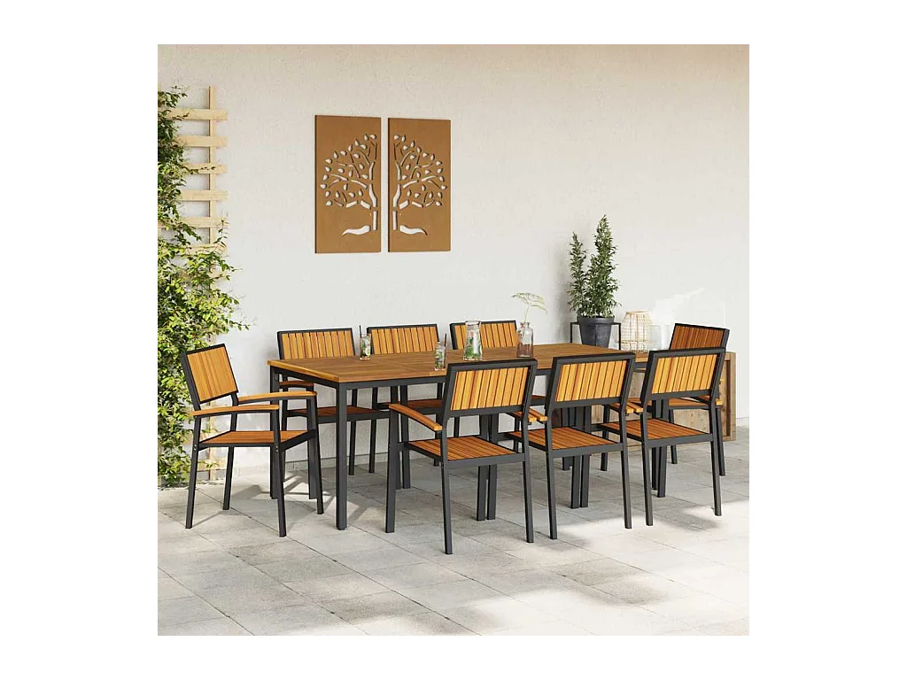 Ensemble de salle à manger pour jardin 9 pcs Noir et marron
