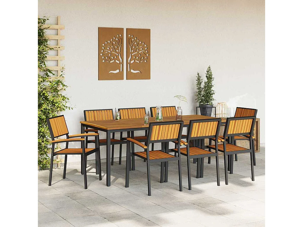 Conjunto de Jantar para Jardim 9 pcs Preto