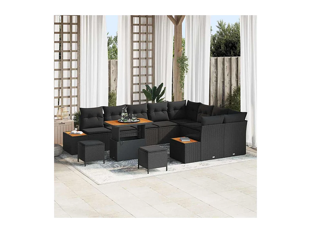 Ensemble de canapé de jardin 12 pcs Noir Poly rotin