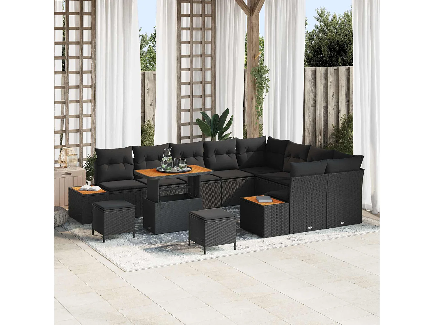 Ensemble de canapé de jardin 12 pcs Noir Poly rotin