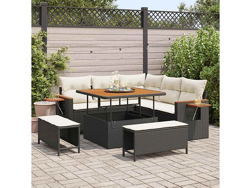 Set Divano da Giardino 8 pcs Nero e crema 100 x 100 x 71 cm