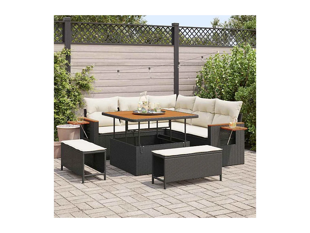 Ensemble de canapé de jardin avec coussin 8 pcs Noir et crème