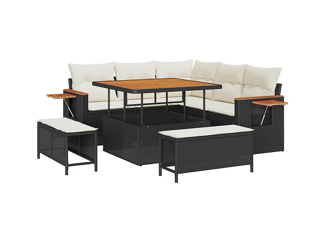 Ensemble de canapé de jardin avec coussin 8 pcs Noir et crème