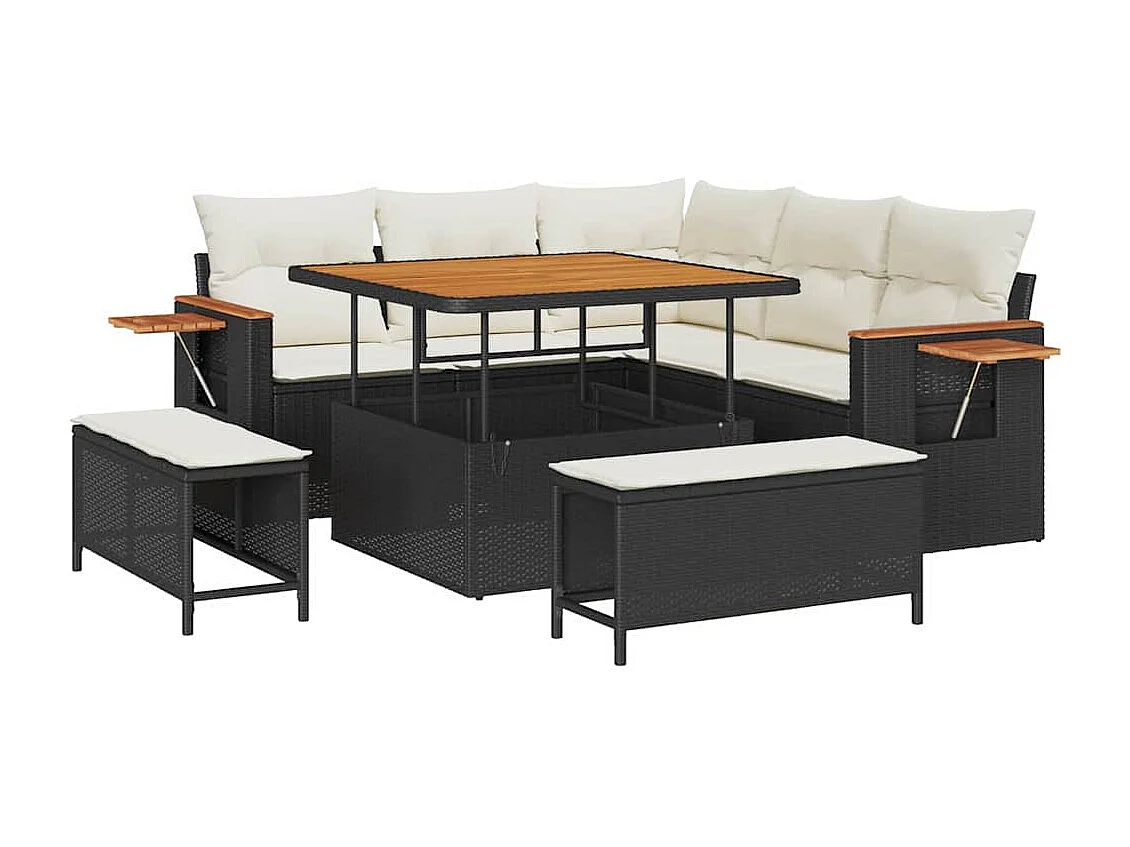 Ensemble de canapé de jardin avec coussin 8 pcs Noir et crème