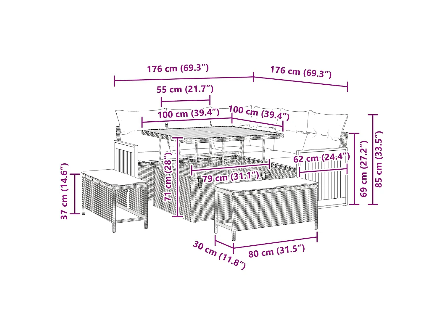 Ensemble de canapé de jardin 8 pc 8-Nombre de places