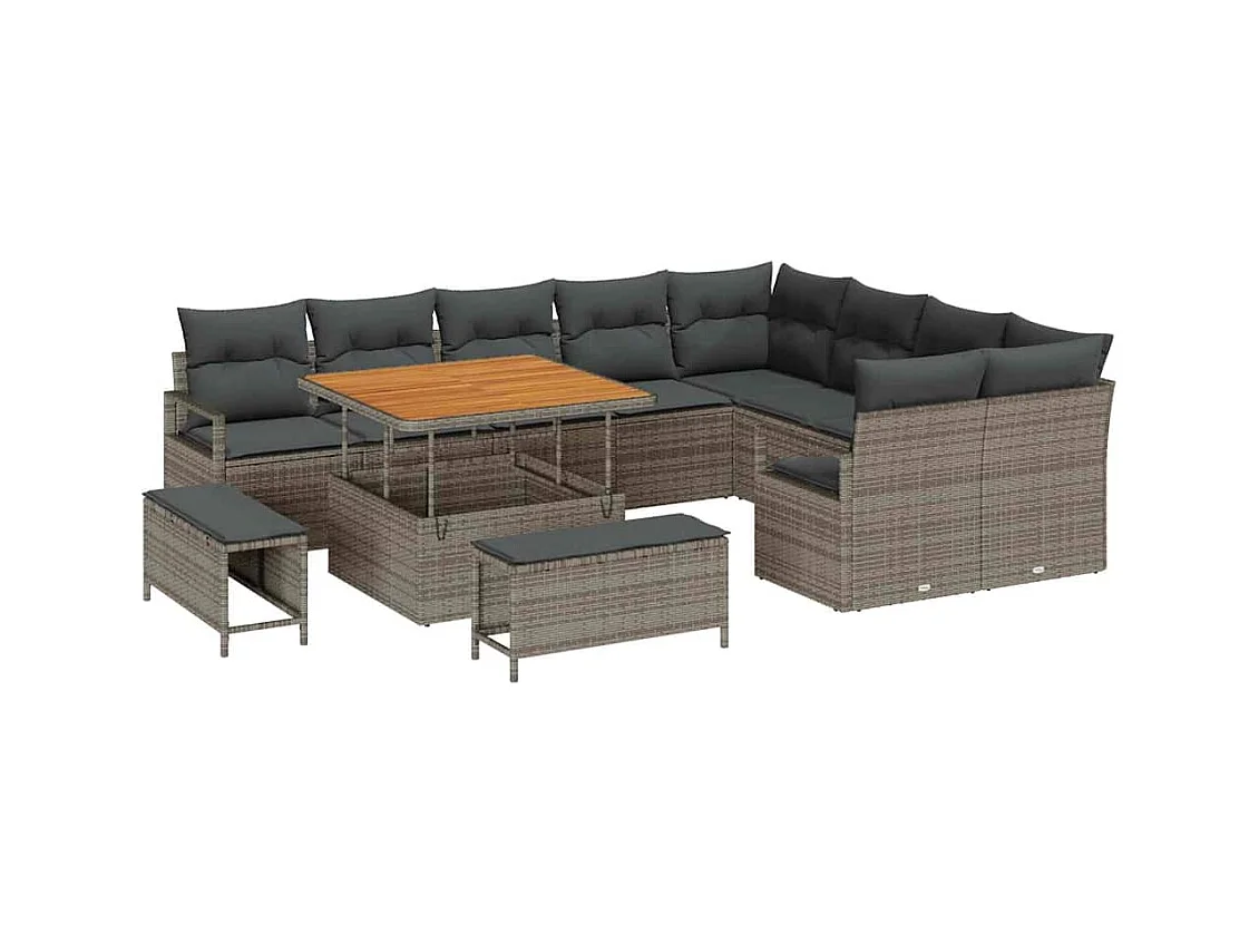 Ensemble de canapé de jardin 12 pcs Gris Poly rotin