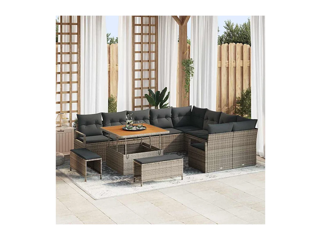 Ensemble de canapé de jardin 12 pcs Gris Poly rotin