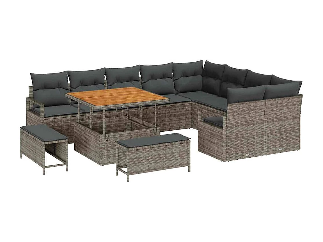 Ensemble de canapé de jardin 12 pcs Gris Poly rotin