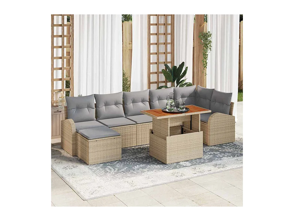 Ensemble de canapé de jardin 8 pcs beige et gris clair