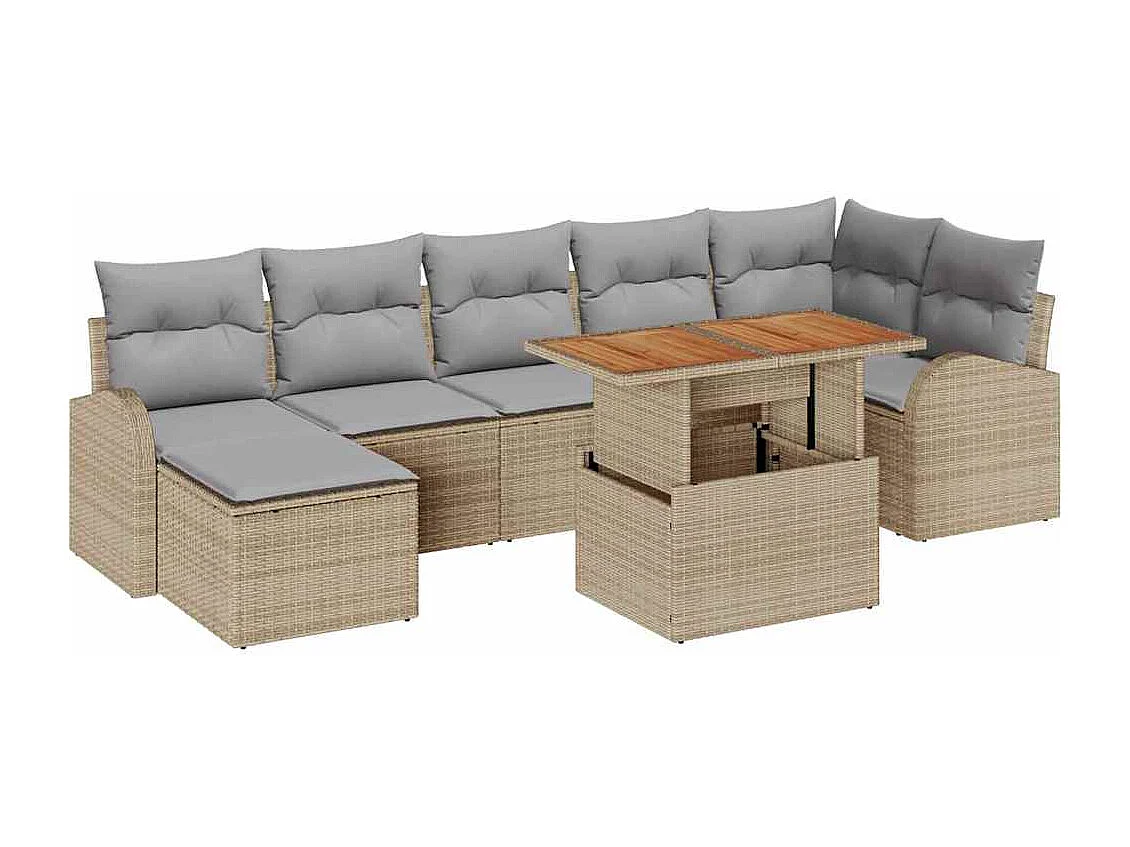 Garten-Sofa-Set mit Kissen 8 pcs Beige und Hellgrau