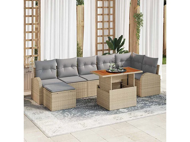 Garten-Sofa-Set mit Kissen 8 pcs Beige und Hellgrau