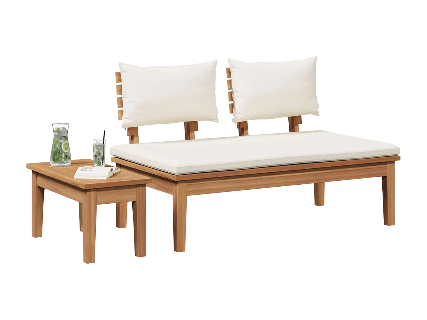 Tuinbank 2 pcs Crème en bruin Massief teakhout