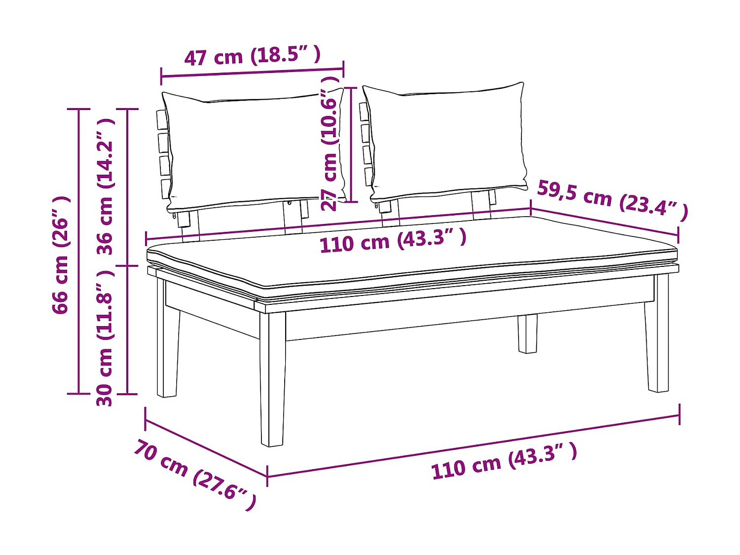 Banc de jardin 2 pcs Crème et marron Bois de teck massif